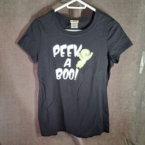 Casper The Friendly Ghost Peek A Boo! Glow In The Dark Black Graphic Tee VG- L